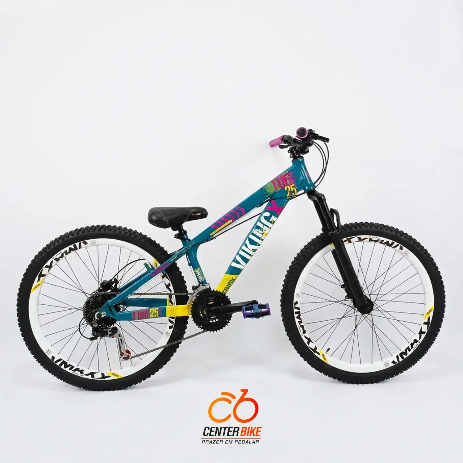Bicicleta Aro 26 Vikingx Dirt azul e amarelo - Center Bike João Pessoa