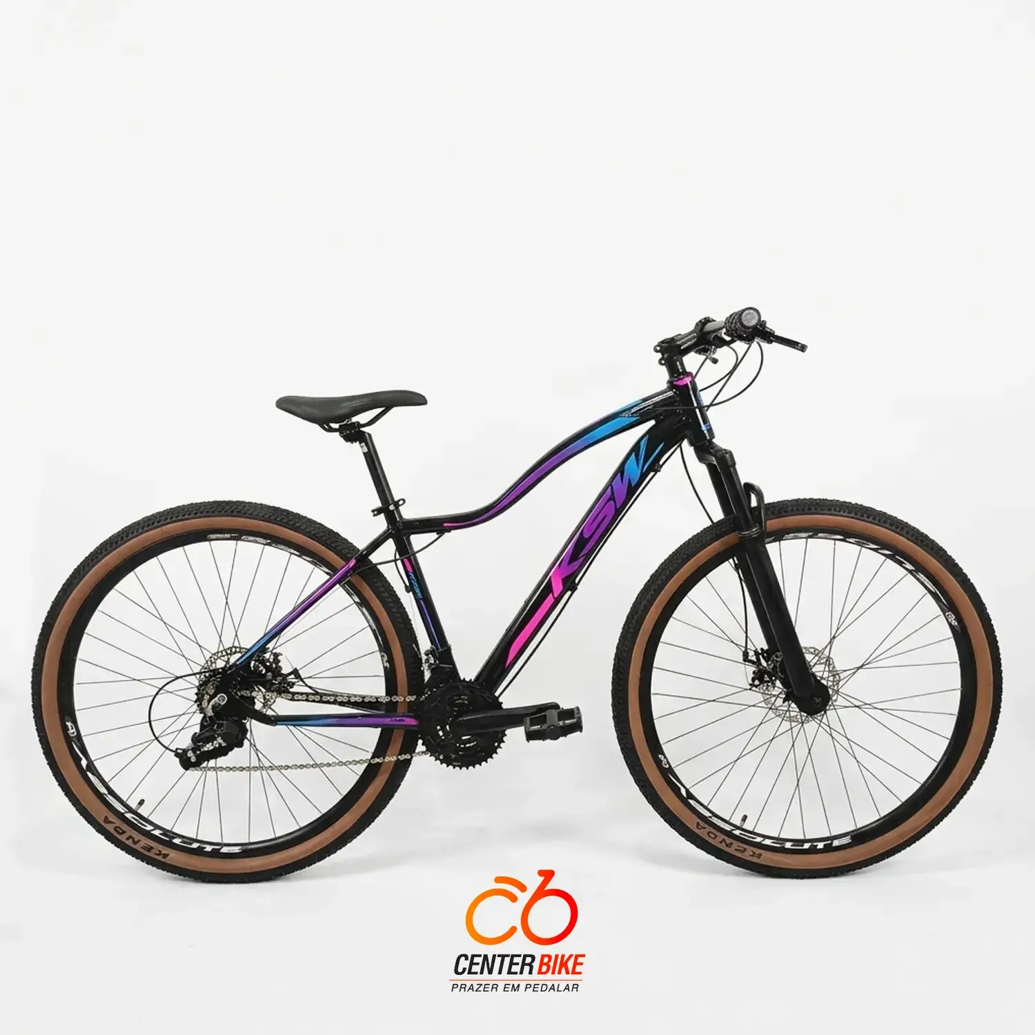 Bicicleta Aro 29 KSW MWZA 24 Freio hidráulico preto pink azul - Center Bike João Pessoa